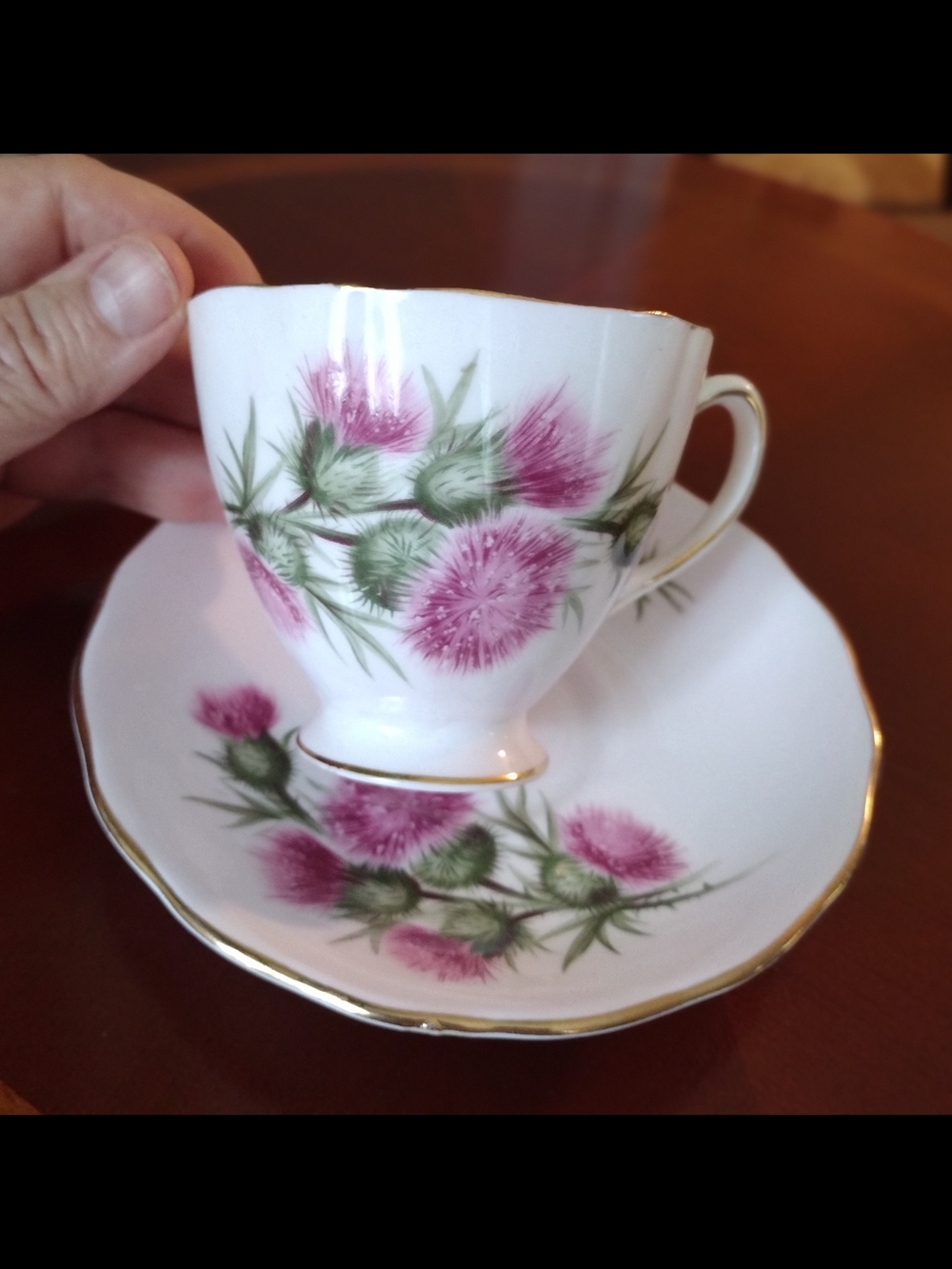 Vintage Colclough Pink Thistle fine bone china Tea cup & Saucer. England